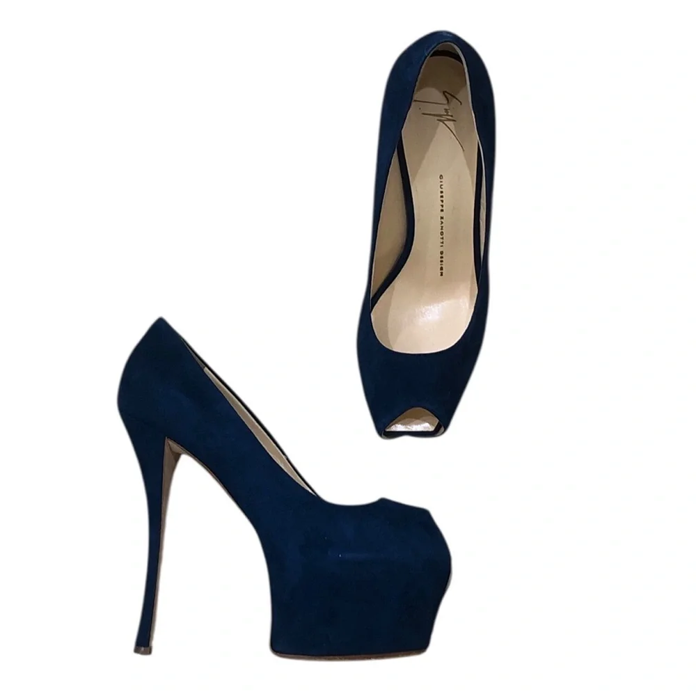 Giuseppe Zanotti Platform Heels Size 9 Blue Gaga Suede
